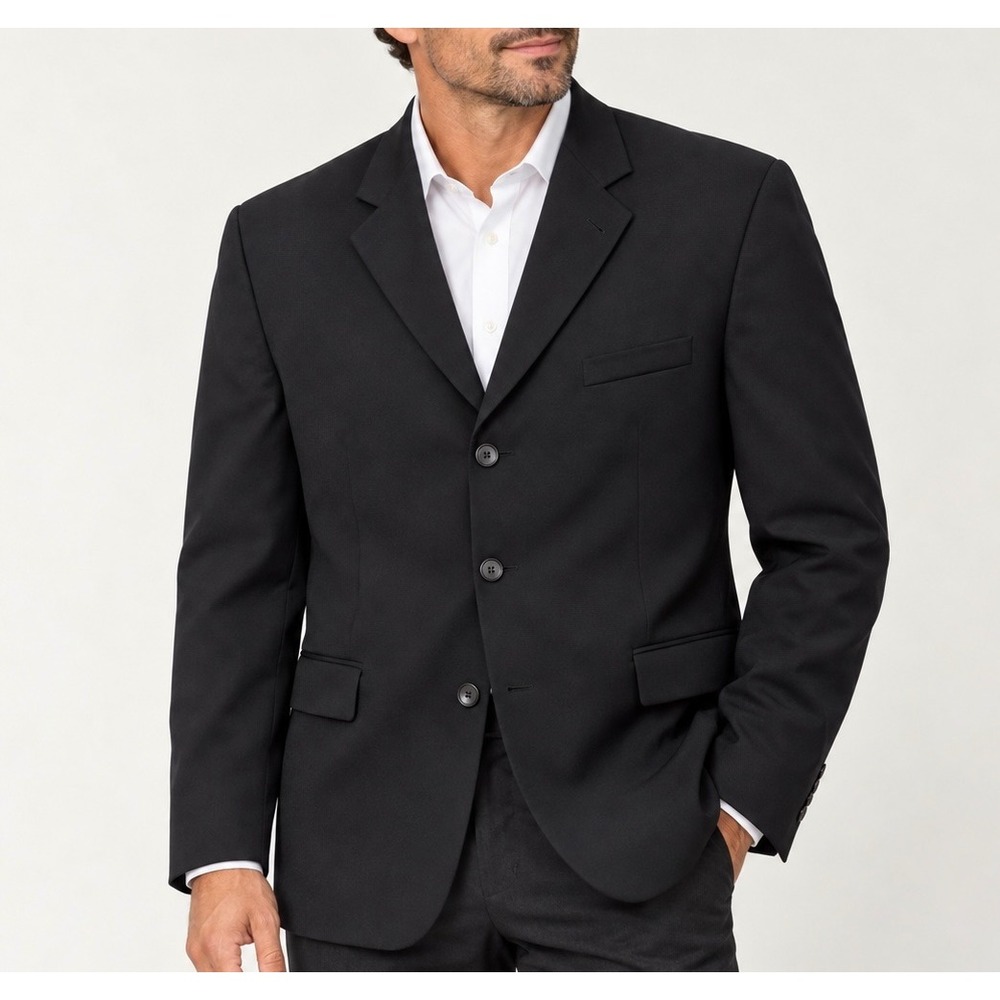 Kasper Mens Black 100% Pure New Wool 3-Button Blazer Sport Coat Jacket 46R